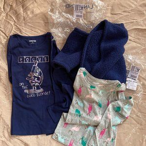 NWT Girls Lands' End Winter BUNDLE LOT 2 LS Deer Science Shirts & Infinity Scarf